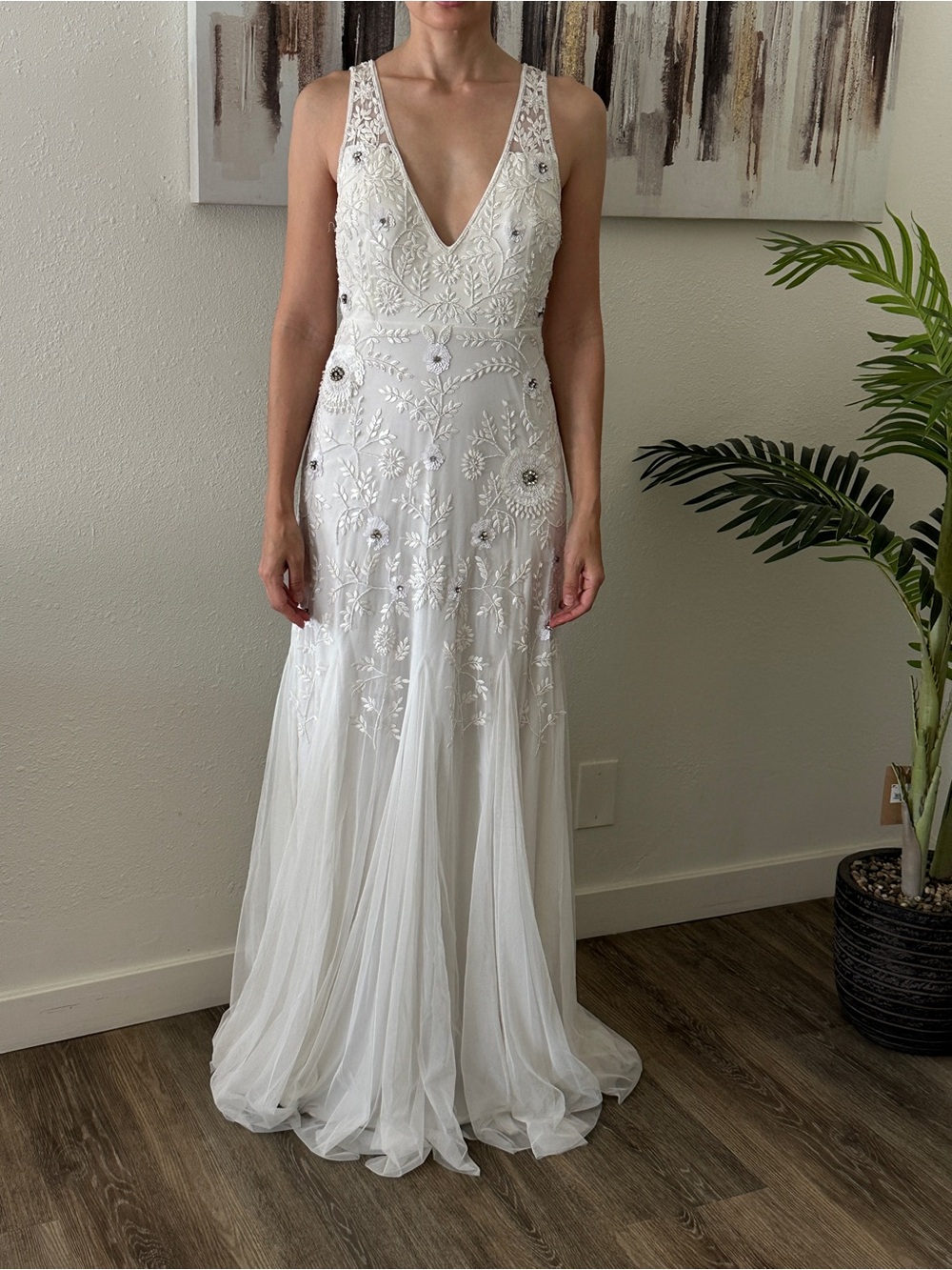 Wedding Dress White Embroidered V-Neck Women’s Dress